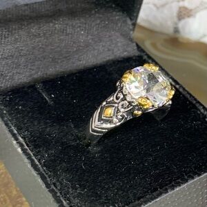 Vintage Premier Designs Silver and Gold Ring with CZ Retired,"MISTY" Ring size 8